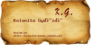 Kolonits Győző névjegykártya